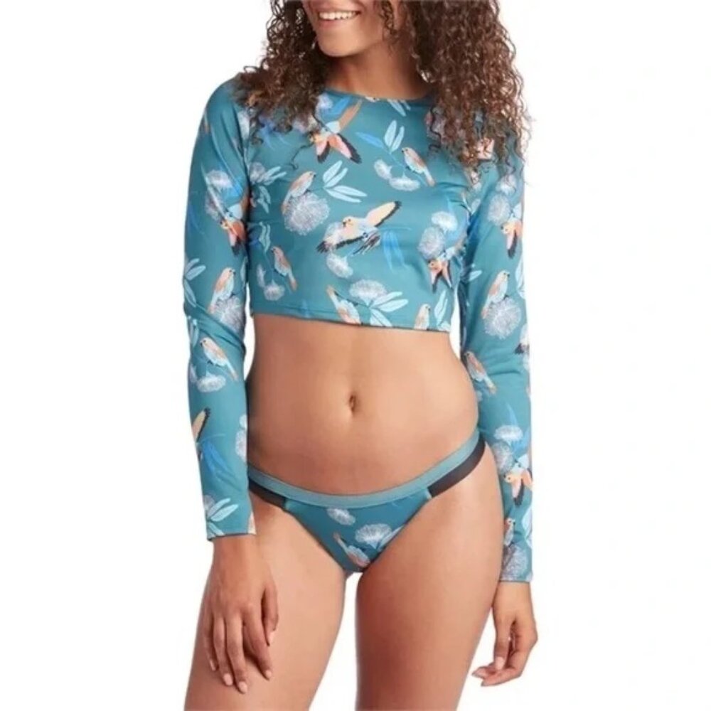 Patagonia Teal Floral Long-Sleeve Crop Rash Guard